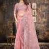 Pink Embroidered Bordered Saree In Net -Riwaayat Store p2208sr03