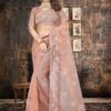 Peach Festive Net Saree With Embroidery -Riwaayat Store p2208sr05