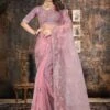 Purple Embroidered Net Saree With Blouse -Riwaayat Store p2208sr07