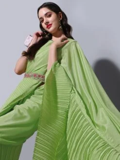 Green Festive Pleated Style Saree -Riwaayat Store p2219sr04 1