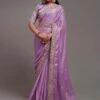 Purple Embroidered Border Festive Saree