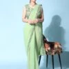 Green Pre-Stitched Jacketed Sari In Organza -Riwaayat Store p2230sr01