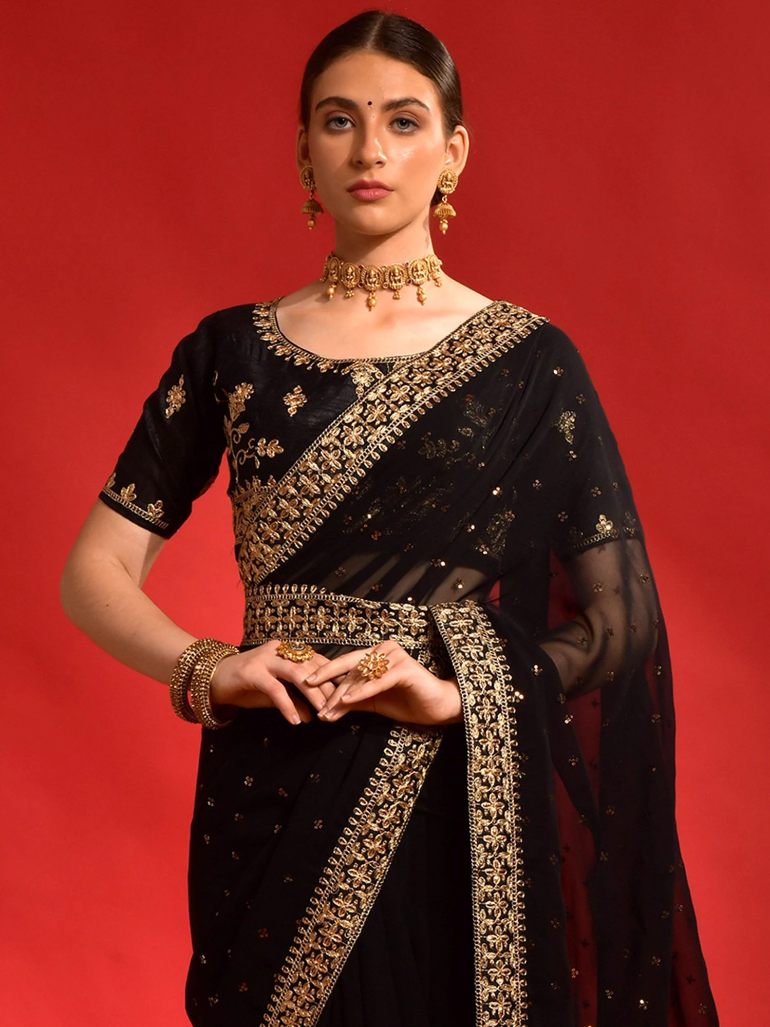Black Sequins Embellished Saree In Georgette 4 Black Sequins Embellished Saree In Georgette - Image 2