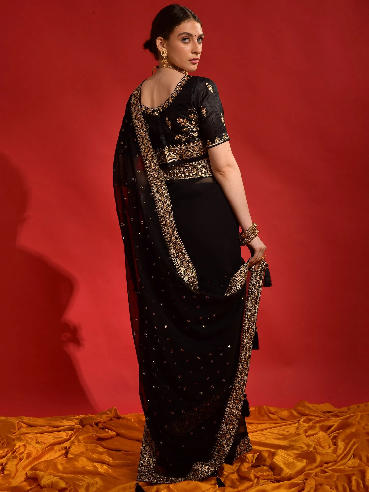 Black Sequins Embellished Saree In Georgette 5 Black Sequins Embellished Saree In Georgette - Image 3