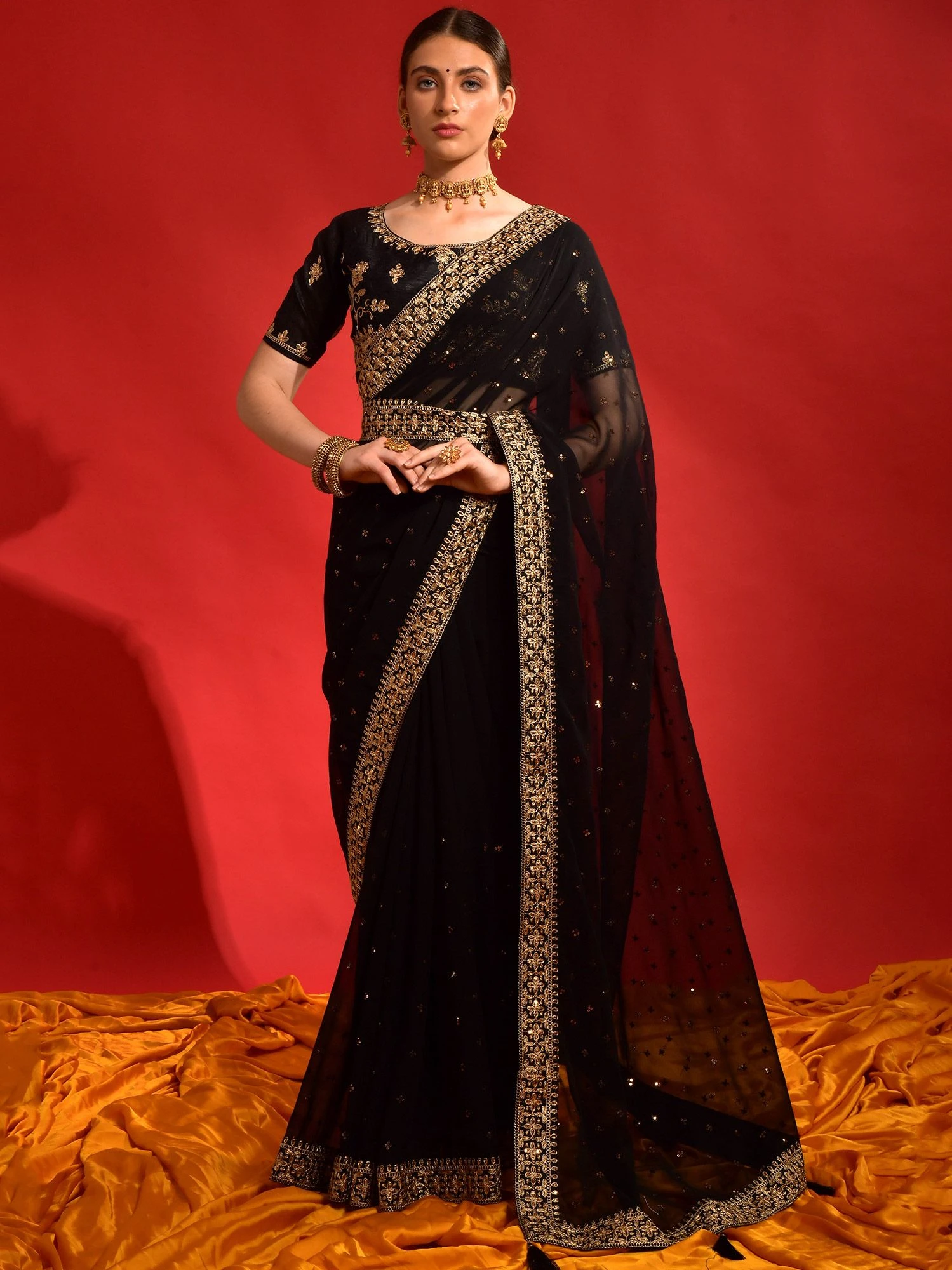 Black Sequins Embellished Saree In Georgette 3 Black Sequins Embellished Saree In Georgette