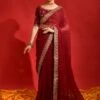 Red Zari Embroidered Saree In Georgette -Riwaayat Store p2231sr03