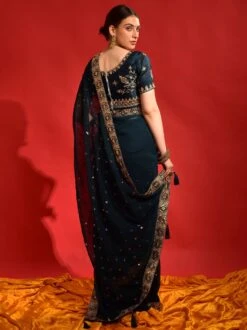 Blue Festive Sari With Embroidered Borders -Riwaayat Store p2231sr04 2
