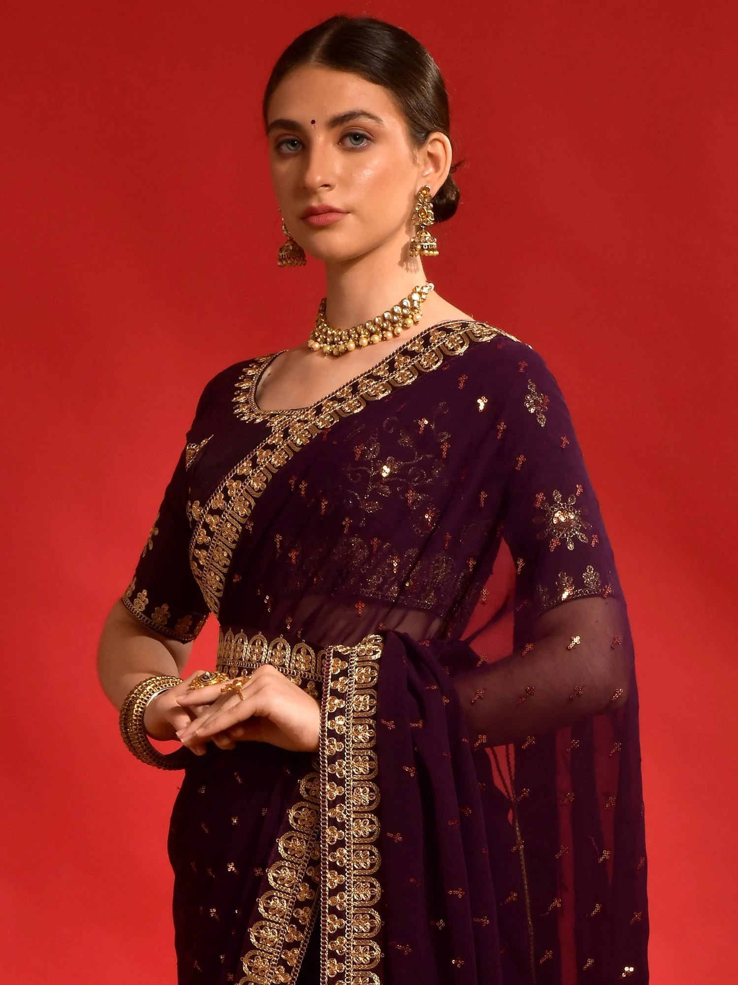 Purple Georgette Saree With Sequins Work 4 Purple Georgette Saree With Sequins Work - Image 2