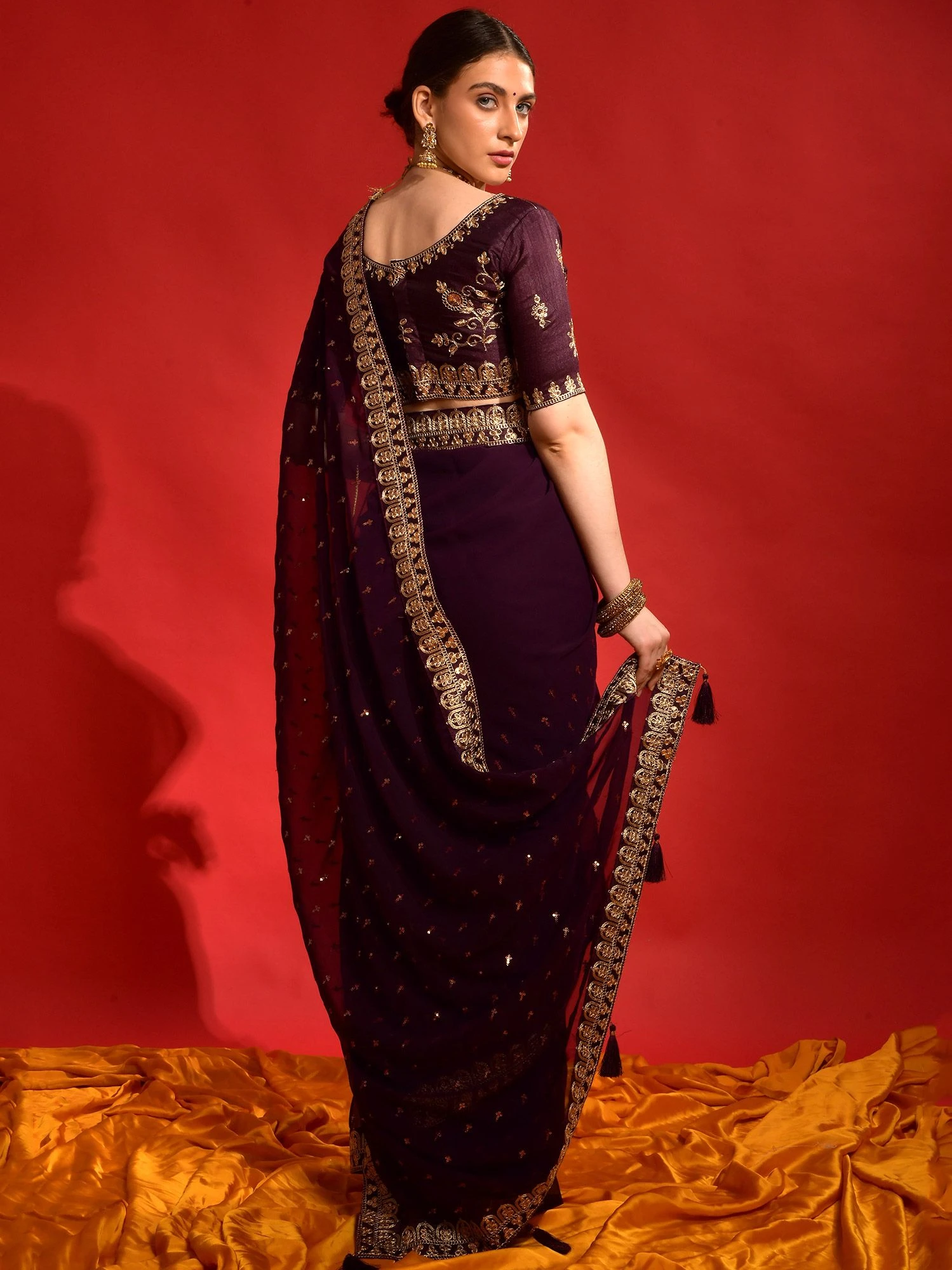 Purple Georgette Saree With Sequins Work 5 Purple Georgette Saree With Sequins Work - Image 3
