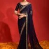 Blue Wedding Wear Georgette Sari With Blouse 2 Blue Wedding Wear Georgette Sari With Blouse -Riwaayat Store p2231sr07
