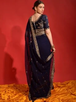 Blue Wedding Wear Georgette Sari With Blouse -Riwaayat Store p2231sr07 2