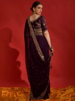 Purple Party Wear Georgette Sari With Embroidery -Riwaayat Store p2231sr10 2