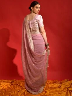 Pink Party Wear Georgette Sari With Embroidery -Riwaayat Store p2231sr11 2