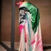 Multicolor Satin Sari With Digital Prints
