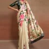 Cream Party Wear Sari With Floral Prints 1 Cream Party Wear Sari With Floral Prints -Riwaayat Store p2236sr03