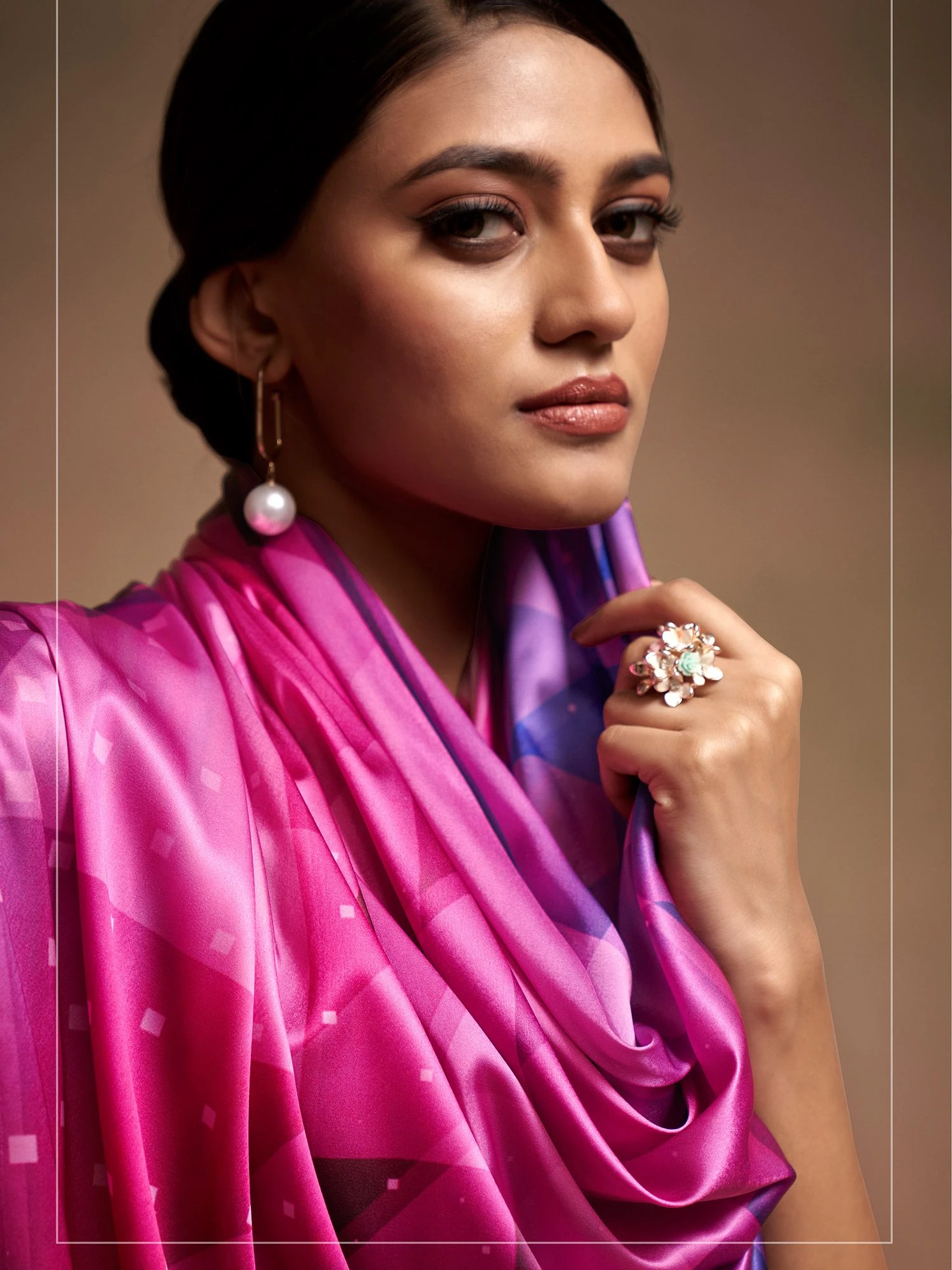 Pink Polka Dot Printed Sari In Satin 4 Pink Polka Dot Printed Sari In Satin - Image 2