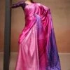 Pink Polka Dot Printed Sari In Satin 2 Pink Polka Dot Printed Sari In Satin -Riwaayat Store p2236sr05