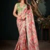 Peach Festive Printed Sari In Art Silk -Riwaayat Store p2238sr02