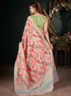 Peach Festive Printed Sari In Art Silk -Riwaayat Store p2238sr02 2