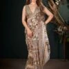 Brown Party Wear Saree With Floral Prints