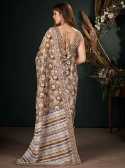 Brown Party Wear Saree With Floral Prints -Riwaayat Store p2238sr03 2