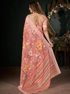 Peach Floral Printed Party Wear Saree -Riwaayat Store p2238sr05 2