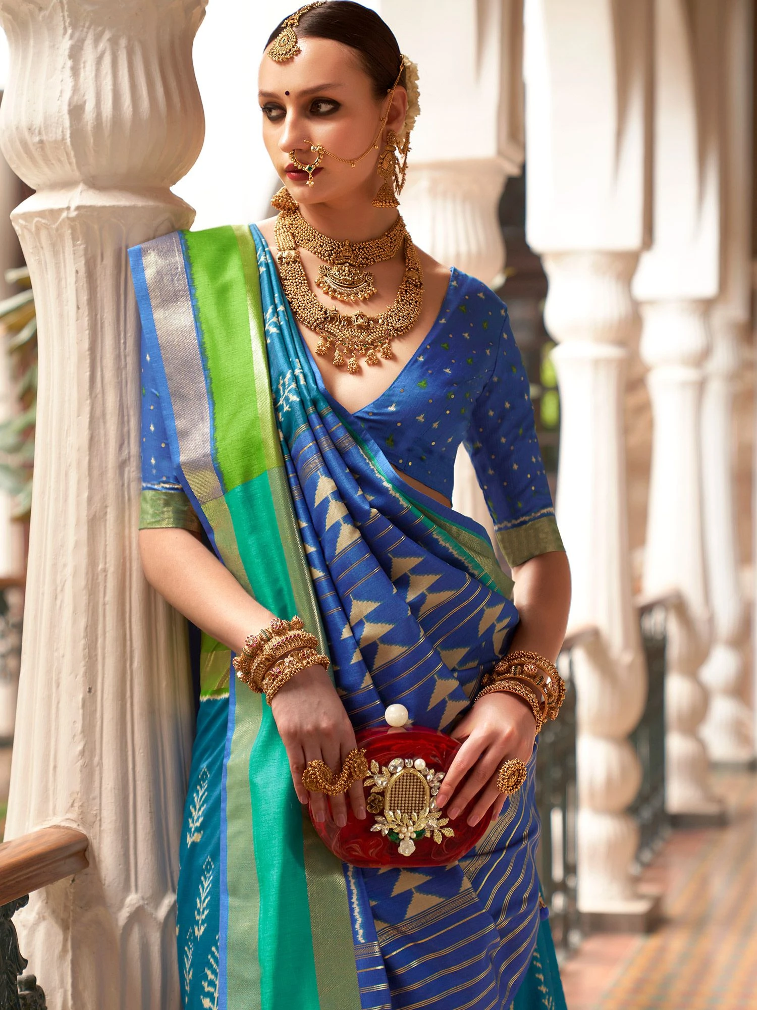 Blue Patola Printed Sari In Silk 4 Blue Patola Printed Sari In Silk - Image 2