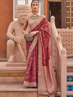 Brown Floral Printed Festive Sari In Organza