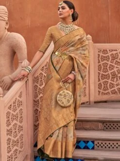 Golden Woven Festive Saree In Organza