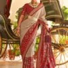 Red And White Traditional Sari In Silk -Riwaayat Store p2243sr01 1