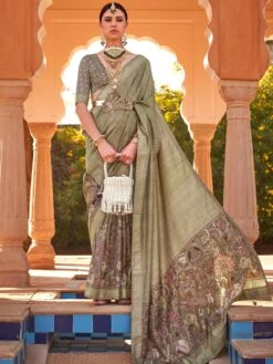 Green Festive Art Silk Printed Saree