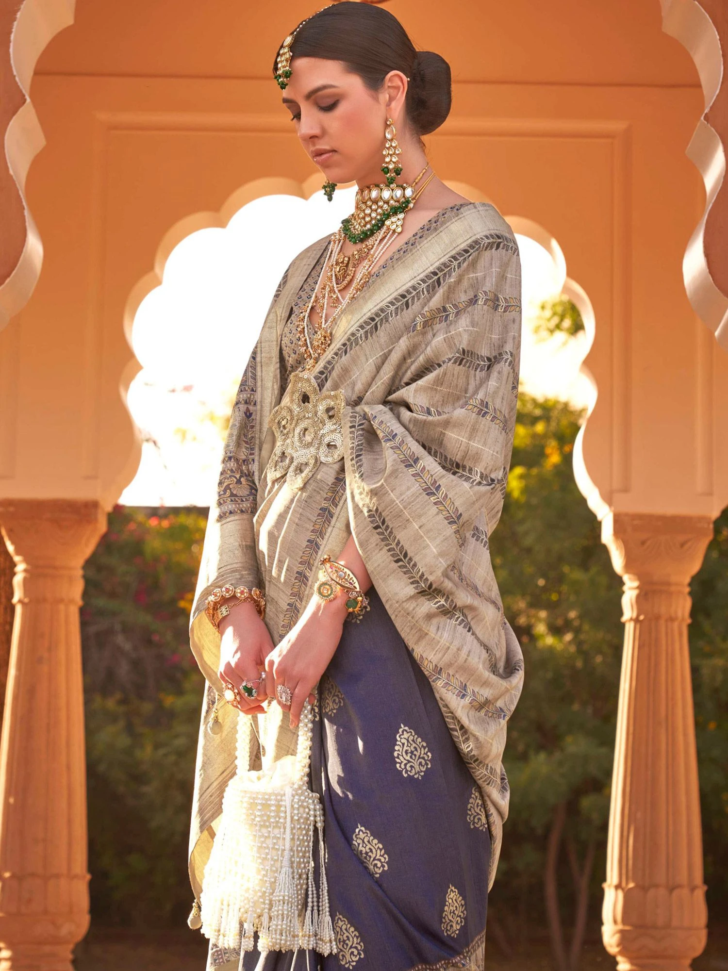 Grey Printed Style Art Silk Saree 4 Grey Printed Style Art Silk Saree - Image 2