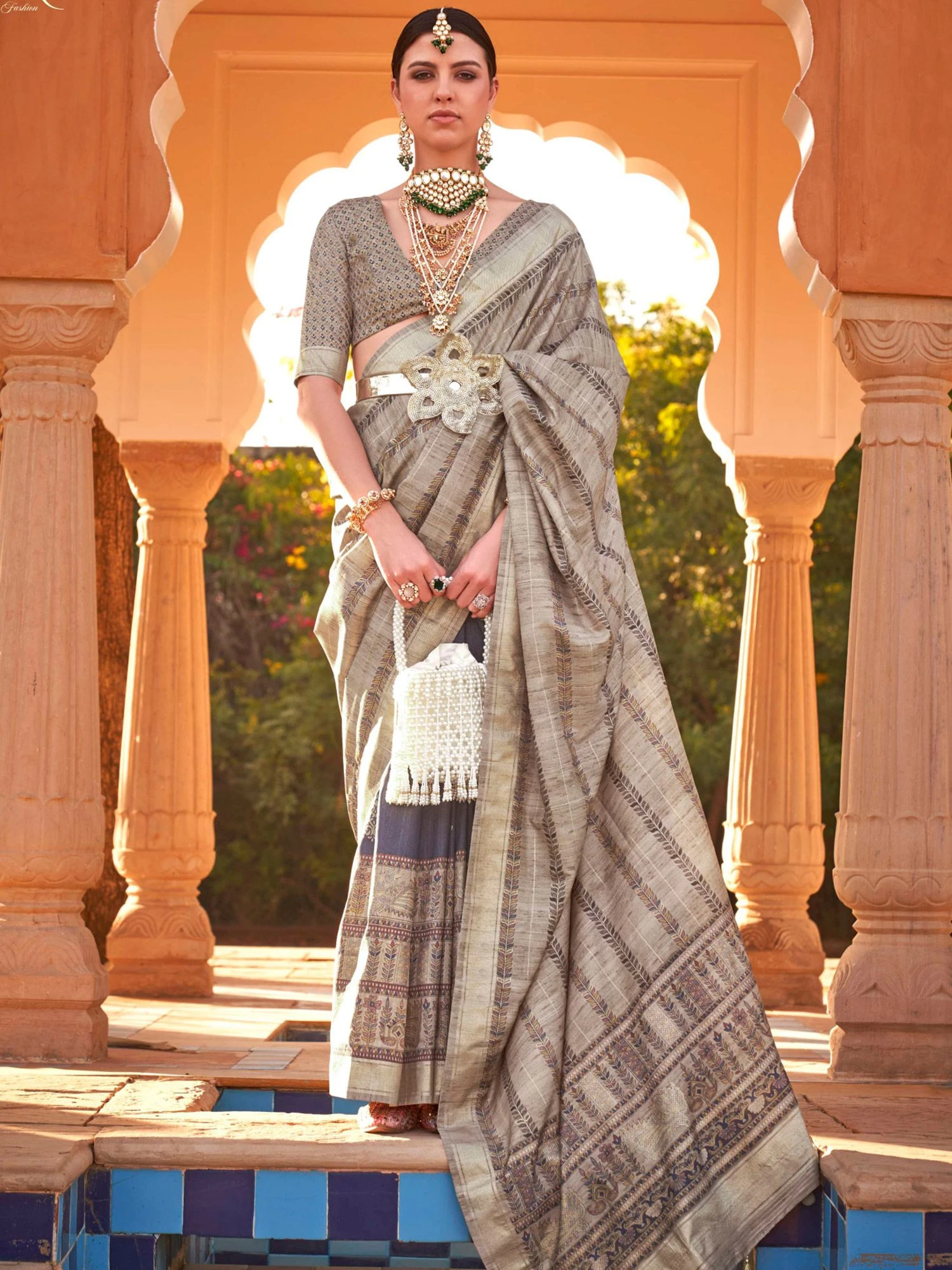 Grey Printed Style Art Silk Saree 3 Grey Printed Style Art Silk Saree
