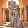 Grey Art Silk Print Styled Saree -Riwaayat Store p2245sr08