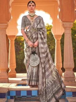 Grey Art Silk Print Styled Saree