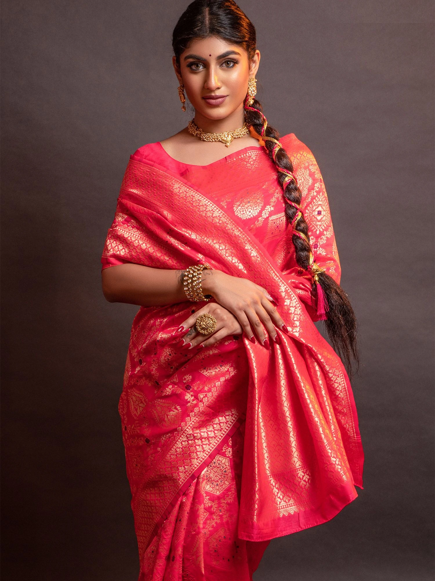 Pink Bridal Saare With Zari Weaving 4 Pink Bridal Saare With Zari Weaving - Image 2