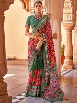 Red Traditional Saree With Patola Print