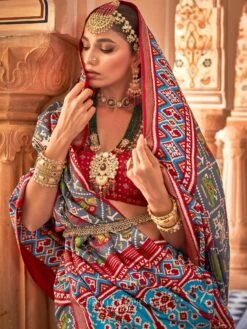 Grey Patola Printed Silk Saree With Blouse -Riwaayat Store p2251sr02 1