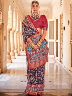 Blue Patola Printed Silk Saree With Blouse