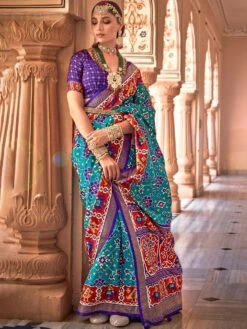 Blue Festive Patola Silk Saree With Blouse