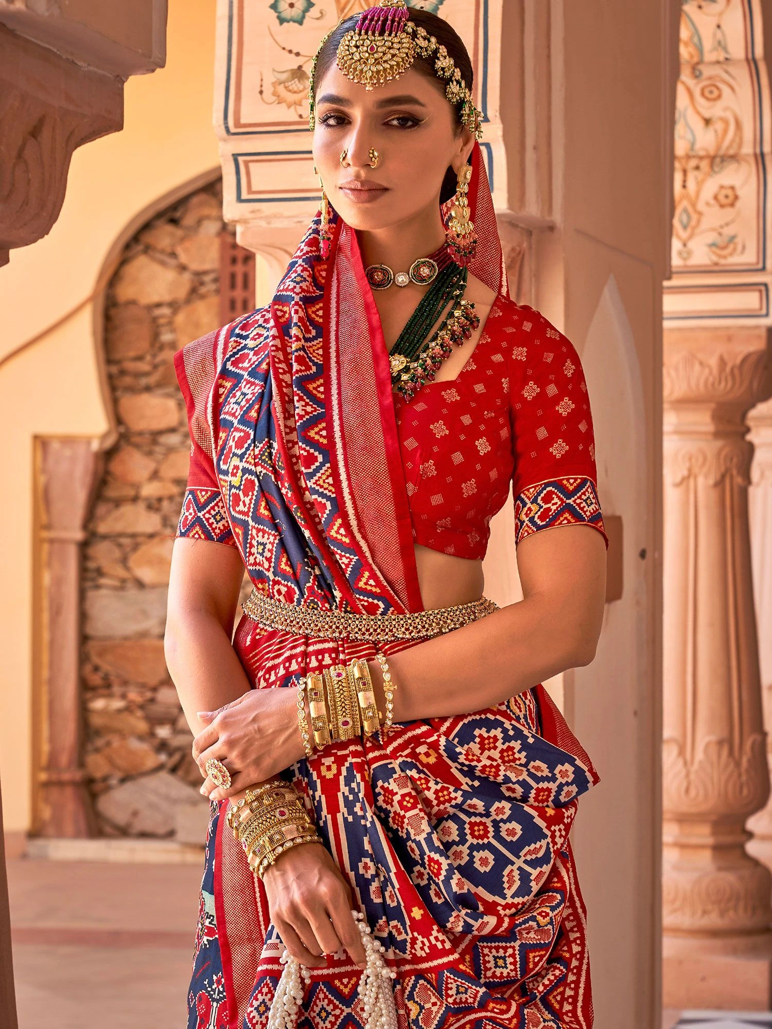 Blue Silk Saree In Patola Print With Blouse 4 Blue Silk Saree In Patola Print With Blouse - Image 2