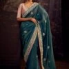 Blue Organza Saree With Embroidered Work 2 Blue Organza Saree With Embroidered Work -Riwaayat Store p2252sr01