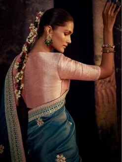 Blue Organza Saree With Embroidered Work -Riwaayat Store p2252sr01 2