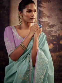 Blue Silk Saree With Embroidered Blouse -Riwaayat Store p2252sr04 1