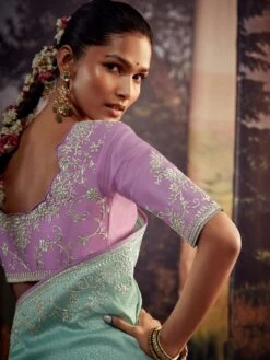 Blue Silk Saree With Embroidered Blouse -Riwaayat Store p2252sr04 2