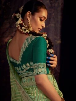 Green Silk Saree With Embroidered Blouse -Riwaayat Store p2252sr07 2