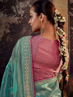Blue Organza Zari Embroidered Saree With Blouse -Riwaayat Store p2252sr08 2