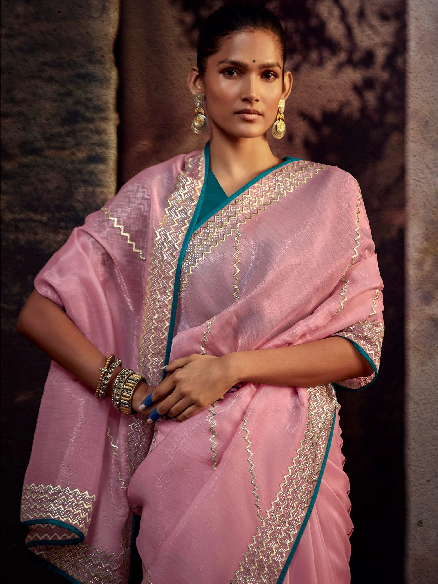 Pink Organza Stone Embellished Saree With Blouse 4 Pink Organza Stone Embellished Saree With Blouse - Image 2