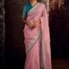 Pink Organza Stone Embellished Saree With Blouse -Riwaayat Store p2252sr10