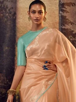 Orange Stone Embellished Saree In Organza 6 Orange Stone Embellished Saree In Organza -Riwaayat Store p2252sr11 1